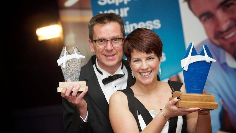 Niall McKeever and his wife Jennifer of Airporter, which was named Business of the Year and awarded the Excellence in Innovation at the Derry Business Awards 