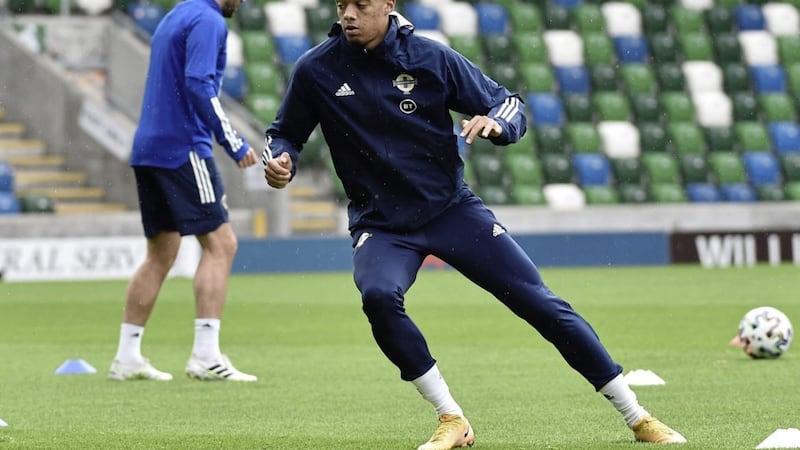 Northern Ireland's Jamal Lewis during training at Windsor Park before flying to Bosnia &amp; Herzegovina.<br /> Pic Colm Lenaghan/Pacemaker