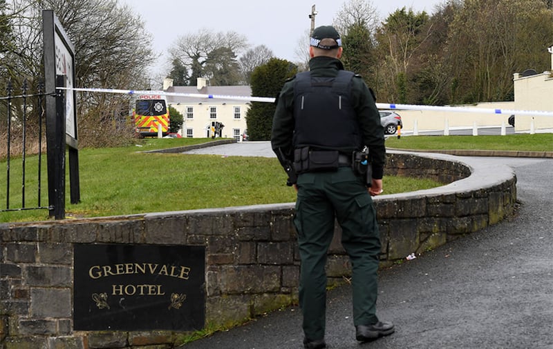A PSNI officer at Greenvale Hotel in Cookstown, Co Tyrone