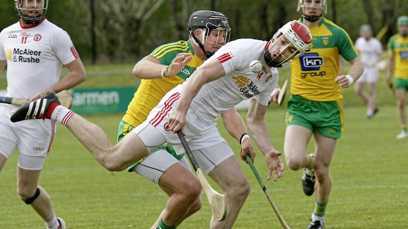 Tyrone&#39;s Damien Casey and Donegal&#39;s Jamesie Donnelly. 