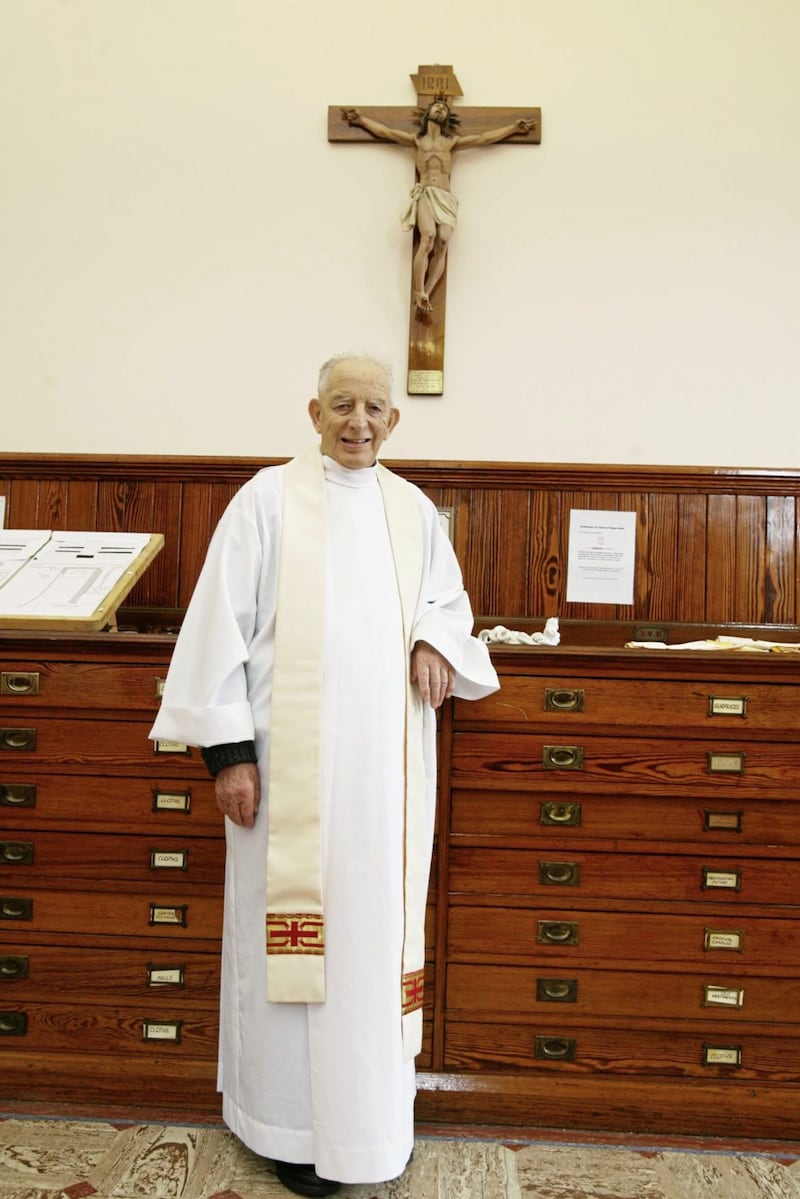 Fr Alec Reid at the Clonard Novena in 2012. Picture by Mal McCann 