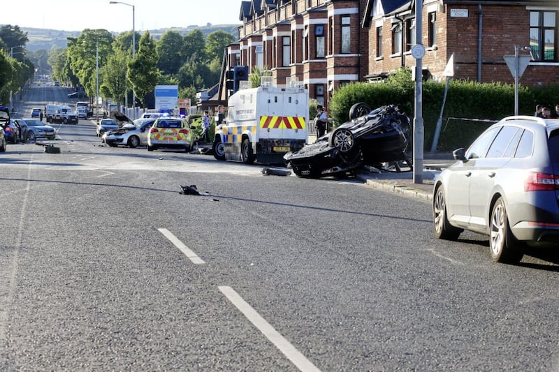 The scene of the crash near Ardoyne shops. Picture by Philip Walsh 