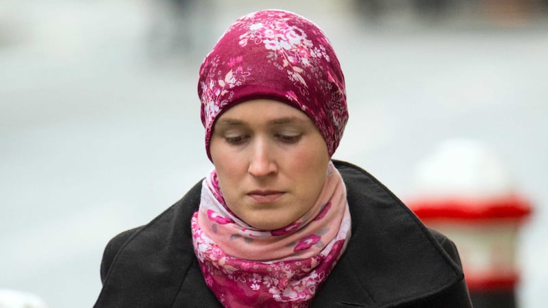Muslim convert Lorna Moore, originally from Omagh in Co Tyrone, arriving at the Old Bailey in London. Picture by Dominic Lipinsku, Press Association&nbsp;