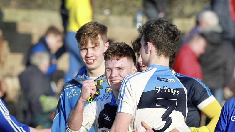 St Mary&#39;s, Magherafelt players celebrate their semi-final win over neighbours St Patrick&#39;s, Maghera Picture by Margaret McLaughlin 