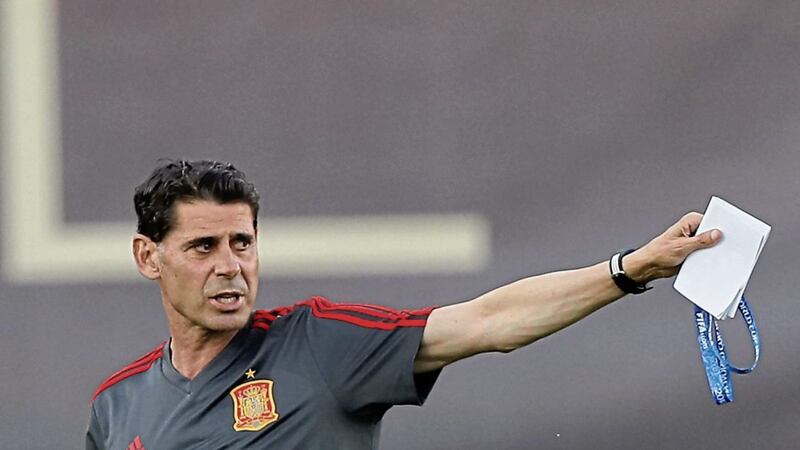 Spain&#39;s new coach Fernando Hierro gestures during a training session in Krasnodar, Russia on Wednesday 