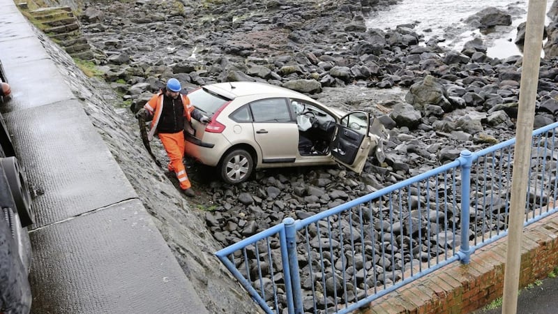 Police said a woman aged in her thirties was arrested after a car plunged over a sea wall in Co Derry. Photo by Margaret McLaughlin 
