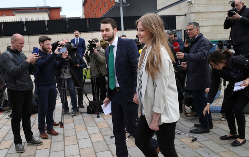Amy and Daniel McArthur from the family-run firm Ashers on their way into court in Belfast. Picture by Hugh Russell&nbsp;