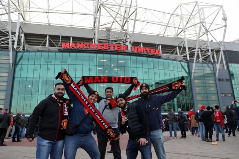 Manchester United fans outside the ground before the game