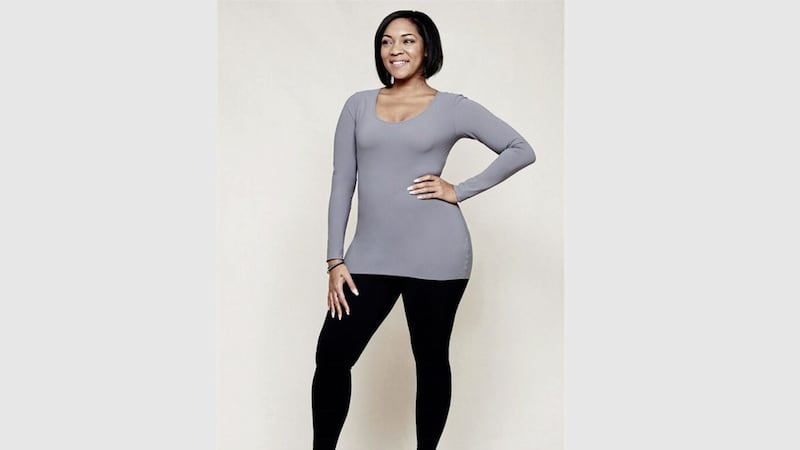 Hope Foundation Long Sleeve Grey Scoop Top, &pound;75; Foundation Black Leggings, &pound;55, available from Hope Fashion (shoes, stylist&#39;s own) 