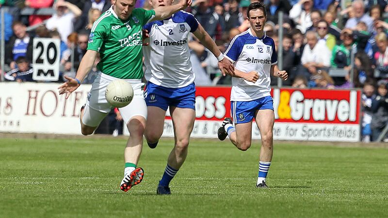 Fermanagh's Declan McCusker gets away a shot at Breffni Park on Sunday<br/>Picture: Philip Walsh&nbsp;