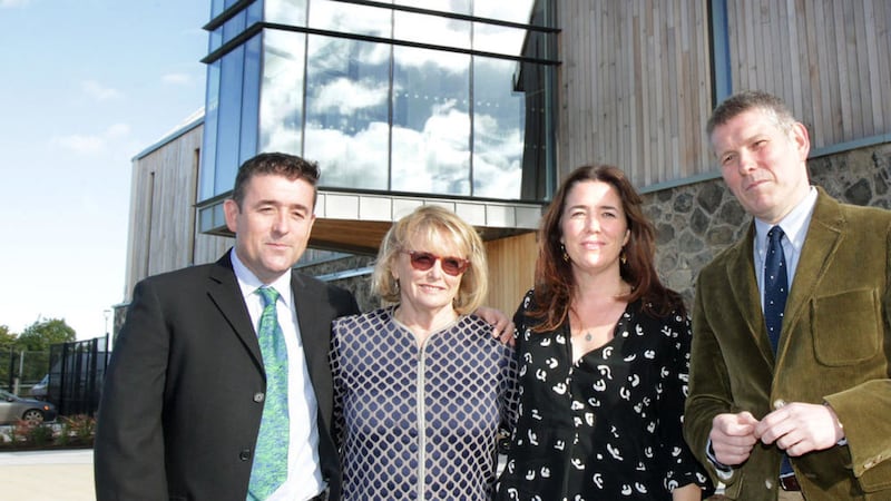 Marie Heaney with children Christopher, Catherine and Michael during the official opening of the new Seamus Heaney HomePlace in Bellaghy. Picture by Margaret McLaughlin 