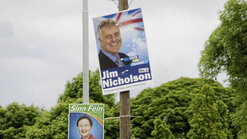European election posters in south Belfast in 2009. Most parties in Lagan Valley have agreed not to put up posters during the assembly campaign. Picture by Colm Lenaghan, Pacemaker 