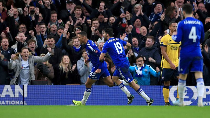 Chelsea's Ruben Loftus-Cheek (left) celebrates scoring against Scunthorpe in the Emirates FA Cup third round at Stamford Bridge on Sunday<br />Picture by PA&nbsp;