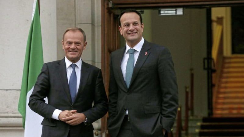 President of the European Council, Donald Tusk, left, meets Taoiseach Leo Varadkar at government buildings in Dublin to discuss preparations for the December European Council PICTURE: Laura Hutton/PA 