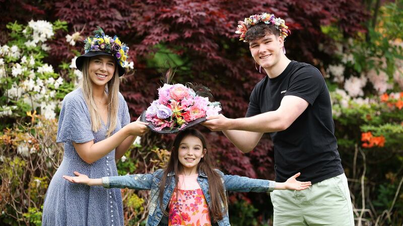 Anna Haslett, Soley Laverty and Theo Neal get ready for Mad Hatters Day in Antrim Castle Gardens next month.