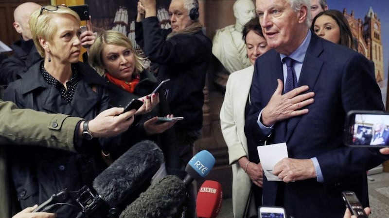The EU&#39;s chief Brexit negotiator Michel Barnier met business stakeholders and cross-border groups at the Guildhall in Derry. Picture by Niall Carson/PA Wire 