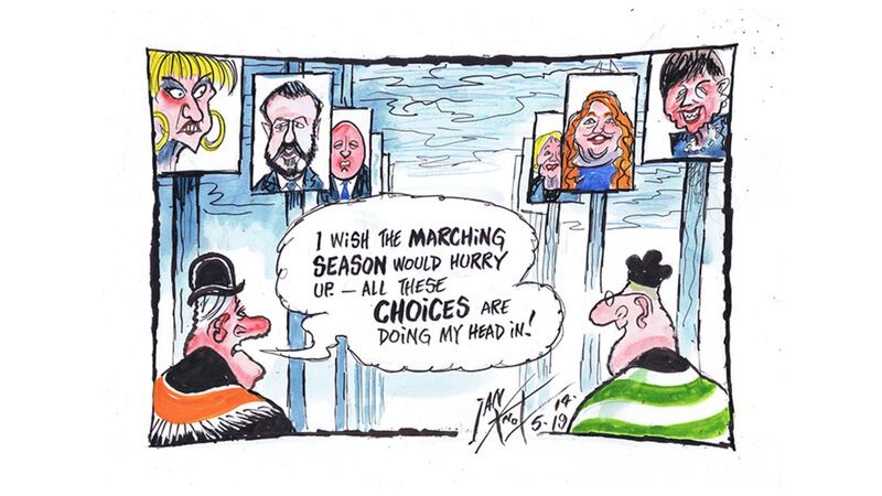 Ian Knox cartoon 14/5/19: The council election results gave intimations of a move away from tribal binary voting patterns. The European parliamentary elections will be eagerly studied to see if the trend continues&nbsp;