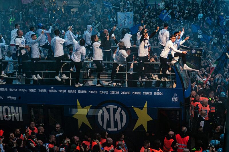 Inter Milan celebrated their title with a bus parade after beating Torino (Marco Ottico/AP)