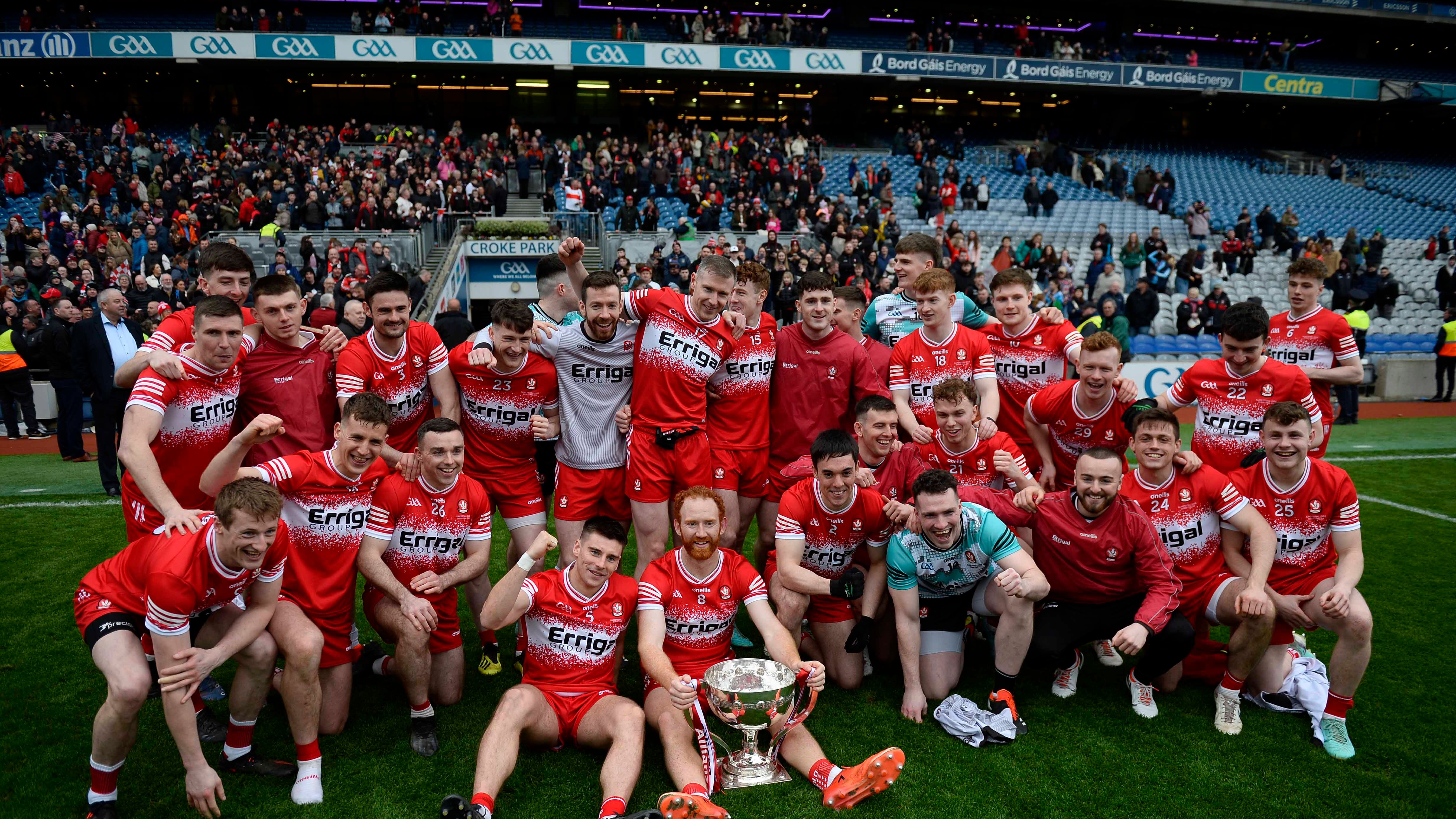 Derry celebrate after the Allianz Football league Division One final