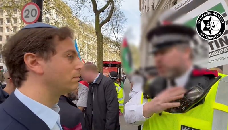 Footage of police officers threatening to arrest Gideon Falter near a demonstration in London sparked condemnation