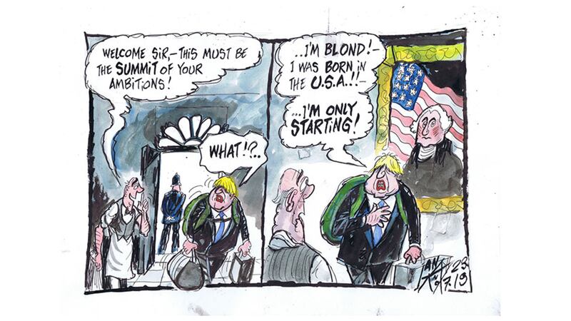 &nbsp;Ian Knox cartoon 23/7/19 - Even more than his mendacity and clownish ineptitude, Boris is defined by his shameless ruthless and successful lust for power. Ian Knox 23/07/2019