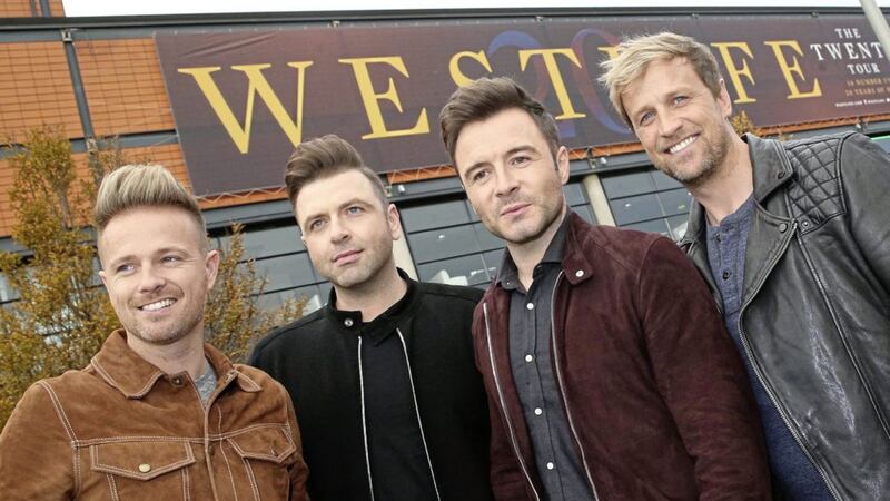 Westlife at the SSE Arena last month to publicise their upcoming Belfast shows. Picture by Hugh Russell 