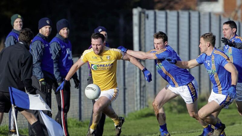 Patrick Gallagher made his first League start for Antrim in an apparently meaningless game against Louth, and he feels the decision to cancel this weekend&#39;s scheduled clash with Laois is the wrong one. Picture by Cliff Donaldson 
