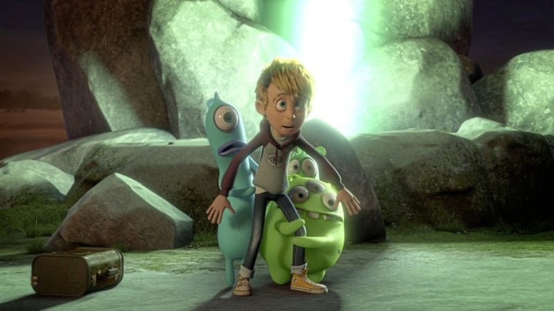 Nag (voiced by Paul Tylak), Luis Sonntag (Callum Maloney), Mog (Ian Coppinger) and Wabo (Dermot Magennis) in Luis And The Aliens 