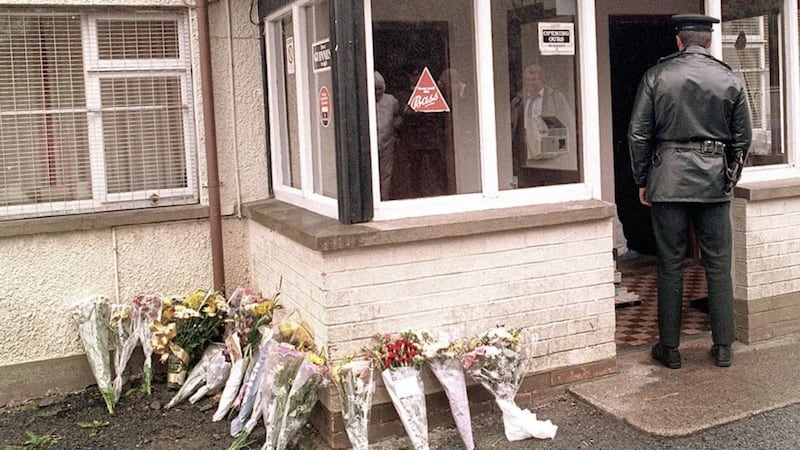 Police at the scene of the Loughinisland atrocity in 1994 