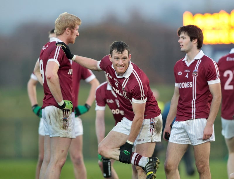 Slaughtneil's Paudie McGuigan, Patsy Bradley and Karl McKaigue after beating Cavan Gael's during Sundays Ulster Club SFC quarter final match played at Owenbeg. Pictures Margaret McLaughlin &nbsp;