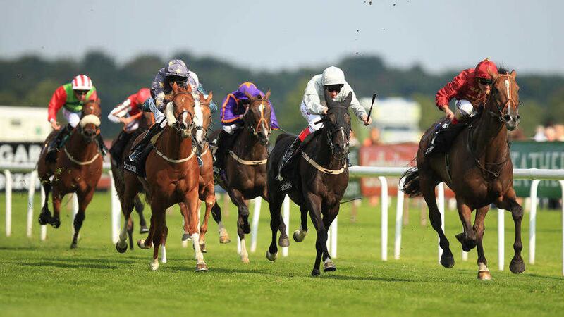 Pallasator ridden by Andrea Atzeni (right) wins the Socialites E-Cigarettes Expert Doncaster Cup during day three of the 2015 Ladbrokes St Leger Festival at Doncaster Racecourse, Doncaster. 