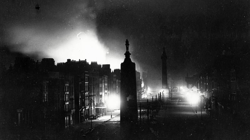 Fires blaze across Dublin during the Easter Rising