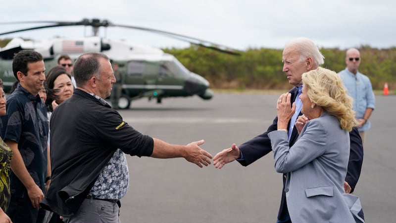 President Joe Biden and first lady Jill Biden greet Hawaii Gov Josh Green (Evan Vucci/AP)