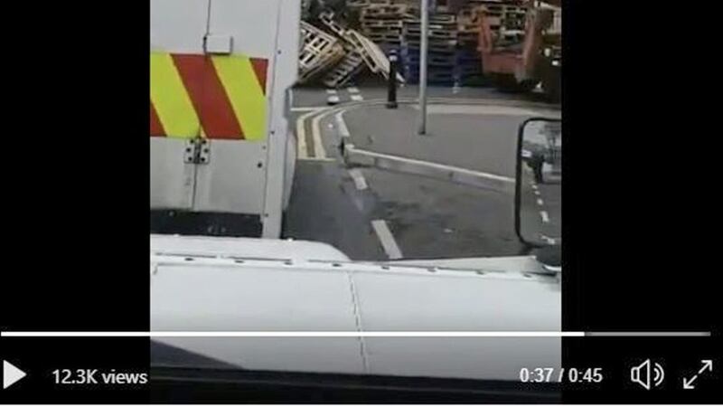 The video footage appears to have been captured from inside a PSNI landrover 