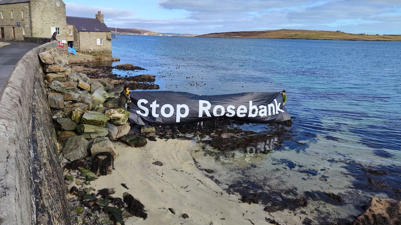 Protesters unfurled banners in Shetland
