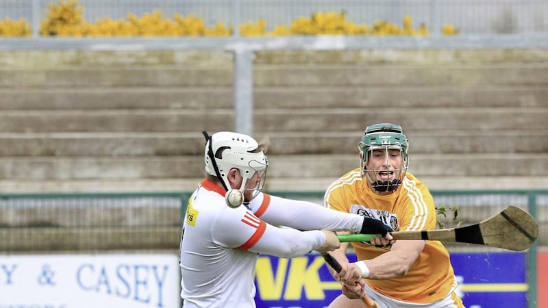 Conor Johnston fires past Armagh goalkeeper Simon Doherty during Sunday&#39;s Ulster Senior Hurling Championship final at Owenbeg. Picture by Margaret McLaughlin 