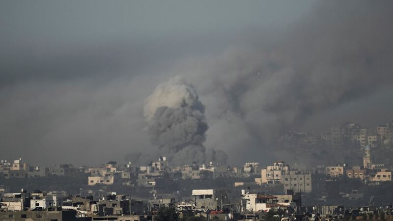 Smoke rises following an Israeli air strike in the Gaza Strip (AP)
