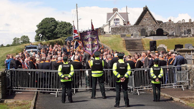 Members of the Orange Order pictured at Drumcree, near Portadown, yesterday. Piccture by Freddie Parkinson 