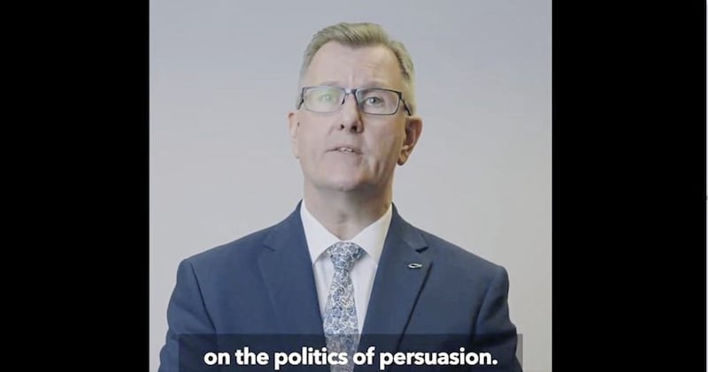 Jeffrey Donaldson&#39;s DUP leadership bid included a recorded message with a hostage video aesthetic 