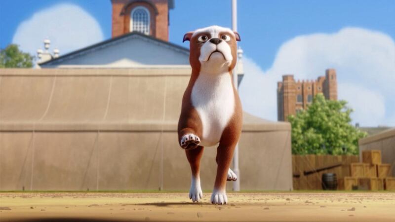Regimental mascot Stubby is taught to salute in Sgt Stubby: An Unlikely Hero 