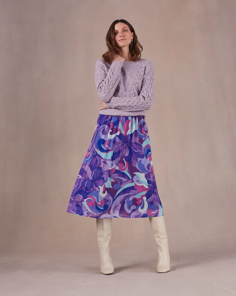 Bonmarche Cable Design Jumper; Floral Swirl Pleated Chiffon Skirt