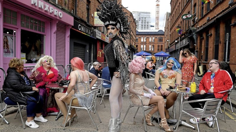 People enjoying Belfast Pride weekend in Belfast city centre 
