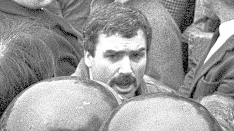 Freddie Scappaticci, who denies being the IRA mole 'Stakeknife', pictured at the 1987 funeral of IRA man Larry Marley
