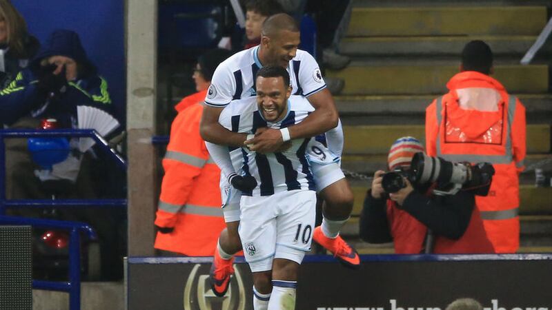 West Bromwich Albion's Matt Phillips (bottom) celebrates scoring his sides second goal of the game with Jose Salomon Rondon. Picture by PA