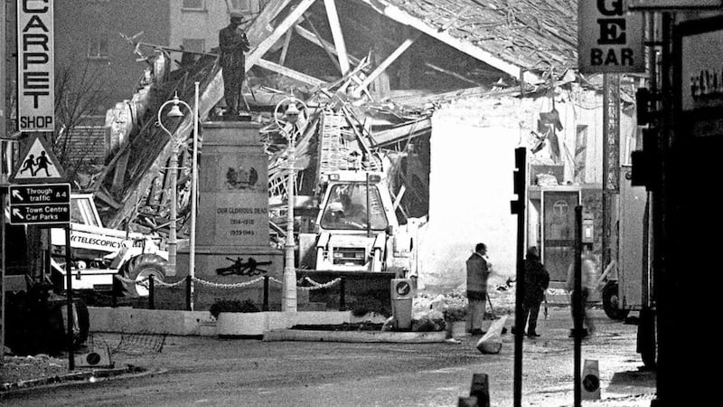 File photo dated 08/11/87 of the scene in Enniskillen where an IRA bomb exploded without warning ahead of a Remembrance Sunday memorial ceremony