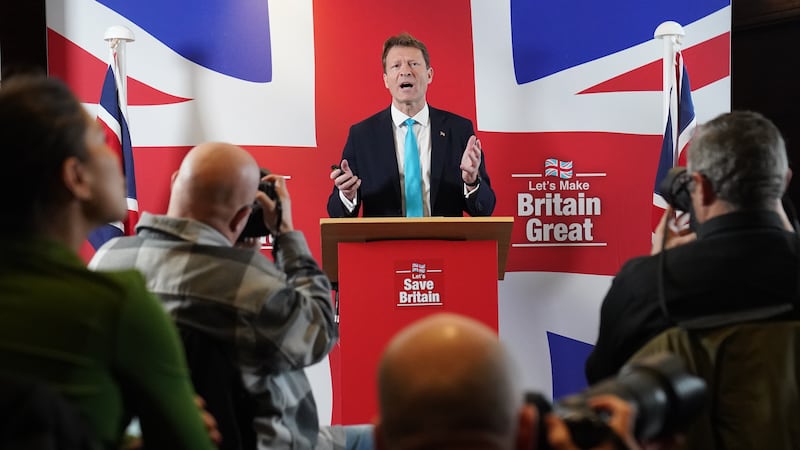 Reform Party leader Richard Tice speaking at a press conference at the Conrad Hilton, London, to outline Reform’s plans for 2024