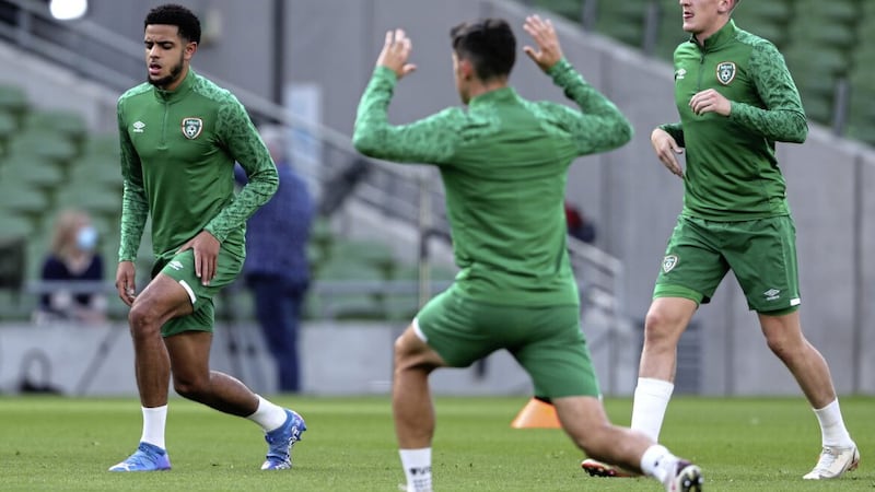 Republic of Ireland&#39;s Andrew Omobamidele (left) is back after missing nearly 18 months of his international career 