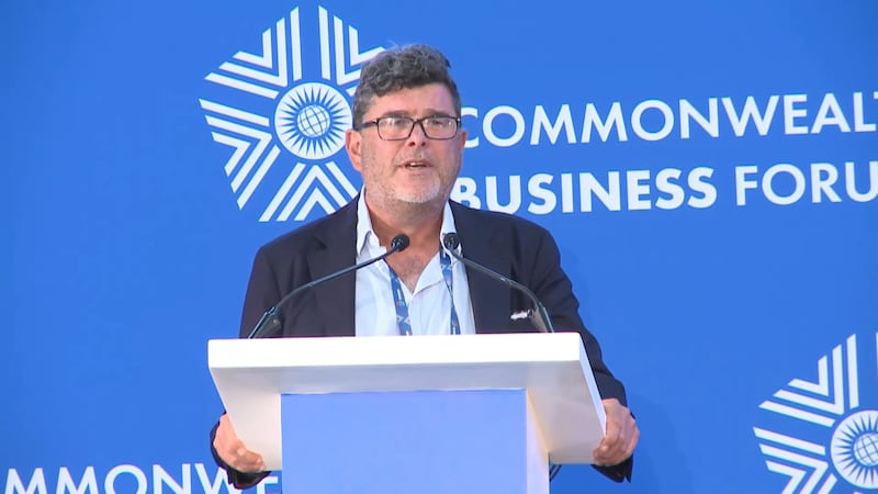 Frank Hester OBE speaking at a Commonwealth Business Forum event in Kigali, Rwanda.