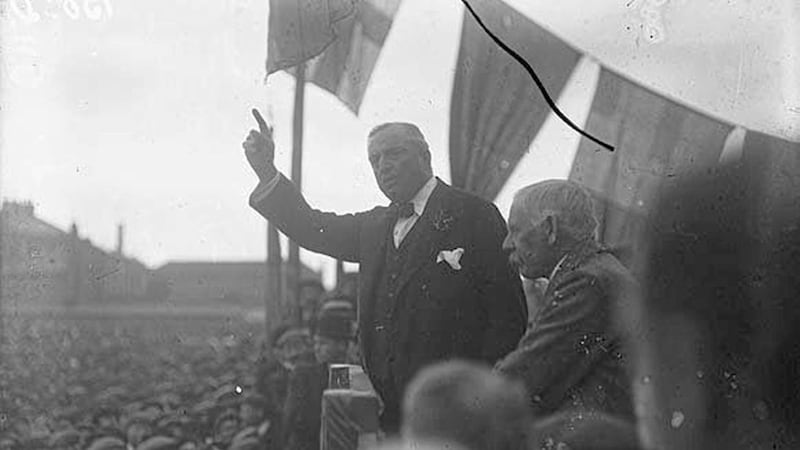 John Redmond addresses a home rule meeting at the Parnell Monument in Sackville Street - now O&#39;Connell Street - in Dublin in 1912 