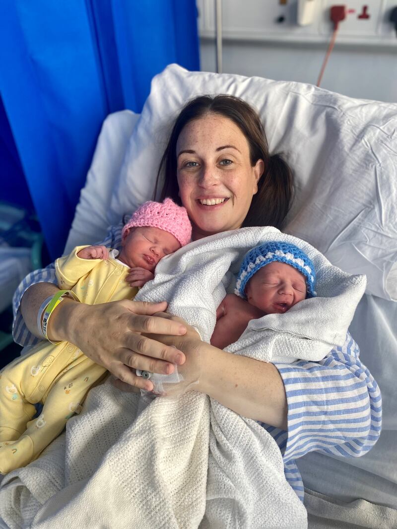 Charlene Morrison with twin boy and girl 